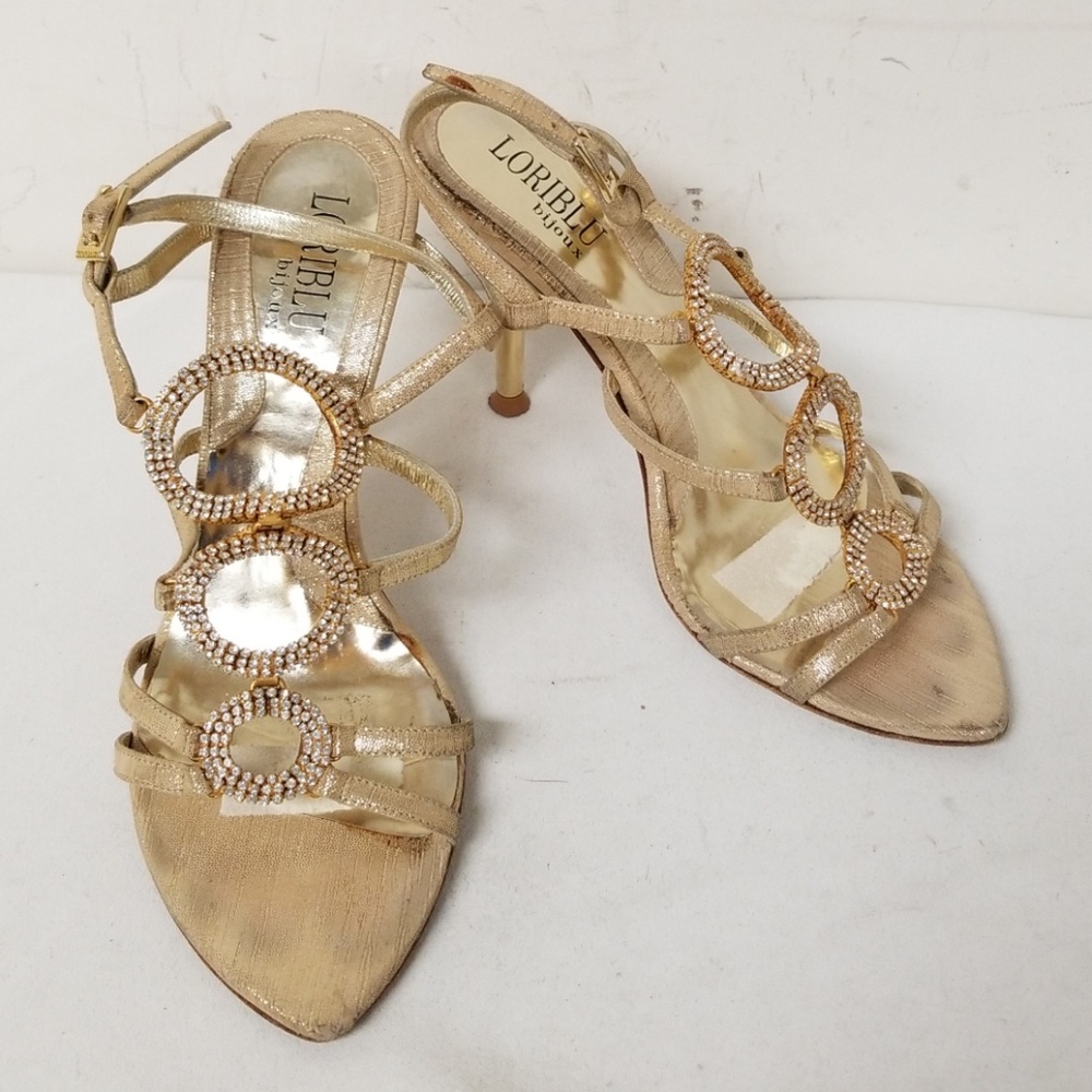 Loriblu Gold Beaded Ankle Strap Heels Size 36